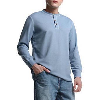 Men's Waffle Henley Shirt Long Sleeve T-Shirt Casual Top