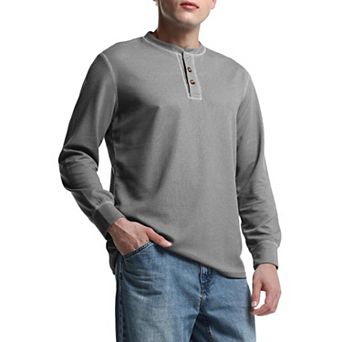 Men's Waffle Henley Shirt Long Sleeve T-Shirt Casual Top
