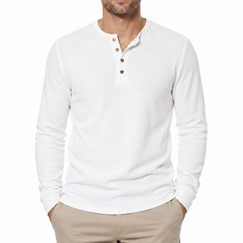 Men's Waffle Knit Henley Shirt Long Sleeve Button Casual Top