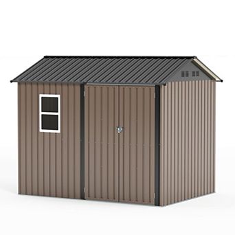 Decksplore Outdoor Storage Shed 8 x 5.7 FT Galvanized Steel with Window Double for Backyard Patio