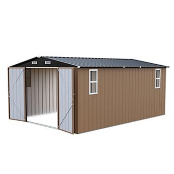 Decksplore 10 x 14 FT Outdoor Storage Shed with Windows Heavy Duty Galvanized Steel Storage Building