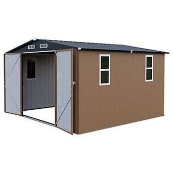Decksplore 10 x 10 FT Outdoor Storage Shed with Windows Heavy Duty Galvanized Steel Shed for Patio