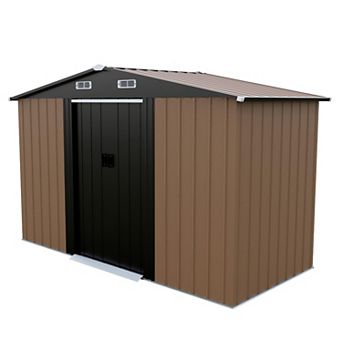 Decksplore Outdoor Storage Shed 10 x 4.5 FT Heavy Duty Galvanized Steel with Double Sliding Doors