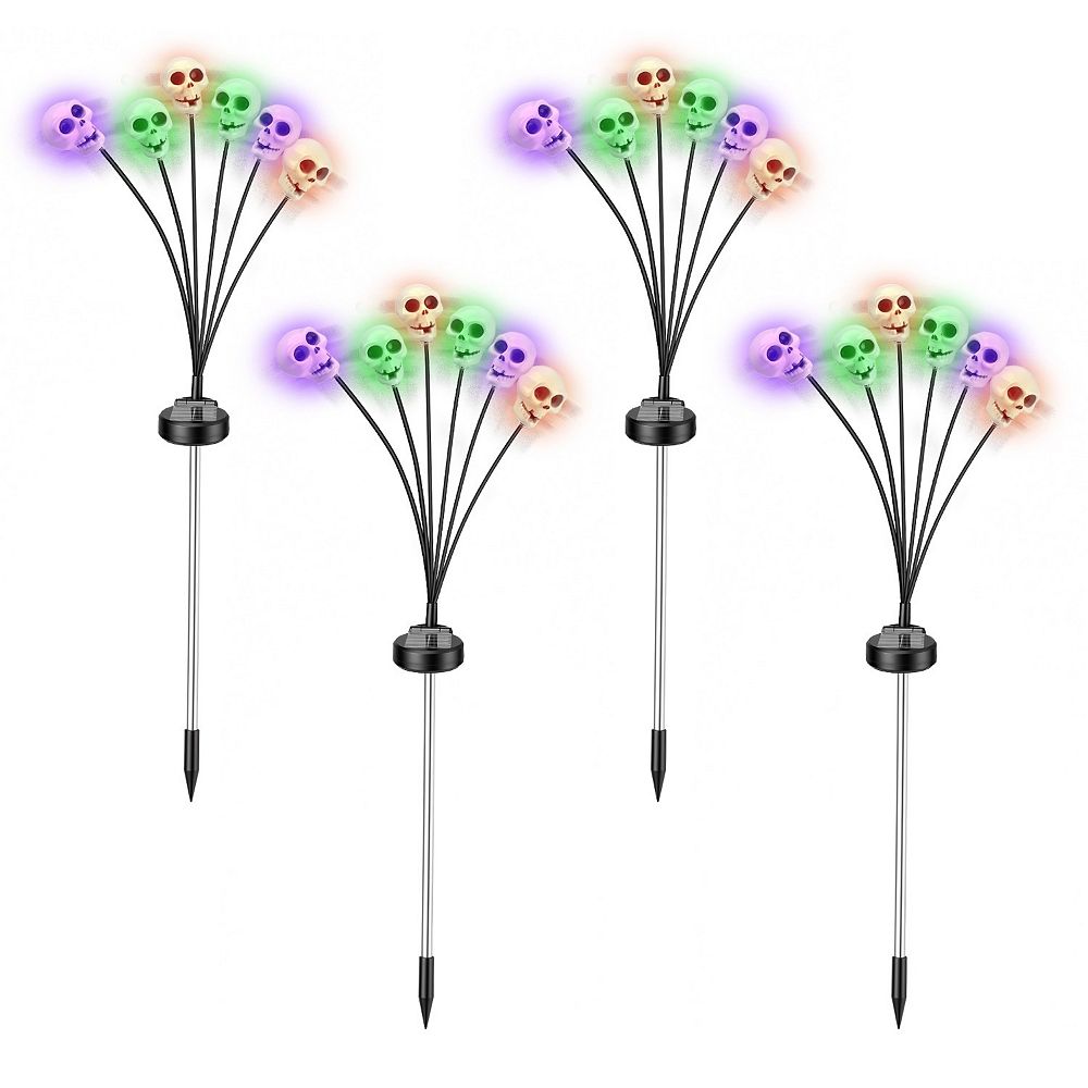 4-Pack Solar Skull Path Lights Outdoor Halloween Decor