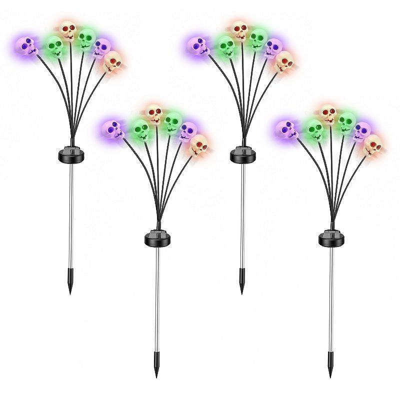 4-Pack Solar Skull Path Lights Outdoor Halloween Decor