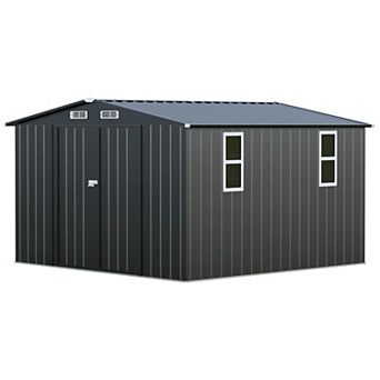 Decksplore Outdoor Storage Shed 10 x 12 FT Heavy Duty Galvanized Steel with Windows Double