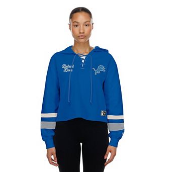 Women's New Era Blue Detroit Lions Throwback Lace-Up Hoodie