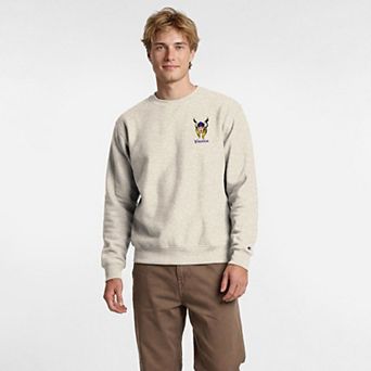 Men's Disney x Champion Oatmeal Minnesota Vikings Powerblend Left Chest Fullback Crew Sweatshirt