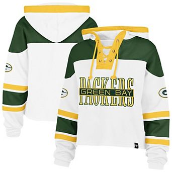 Women's '47 White Green Bay Packers Cut Thru Superior Lacer Hoodie