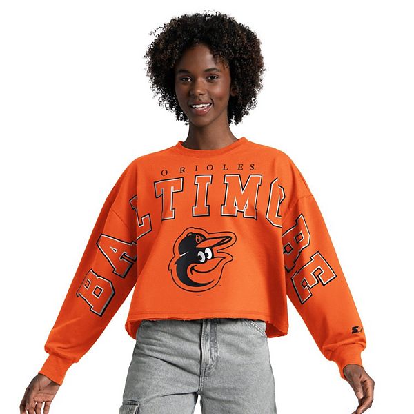 Women's Starter Orange Baltimore Orioles Bleachers II Cropped Crew Sweatshirt