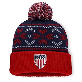 Men's Fanatics Navy/Red Team USA Snowday Cuffed Knit Hat with Pom