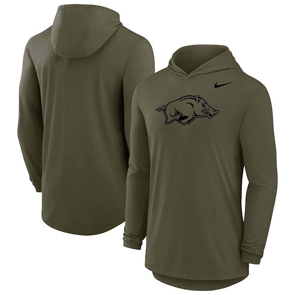 Men's Nike Olive Arkansas Razorbacks Dri-FIT Military Long Sleeve Hooded T-Shirt