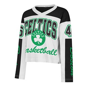 Women's '47 White Boston Celtics Cropped Exclamation Metro Jersey Long Sleeve T-Shirt
