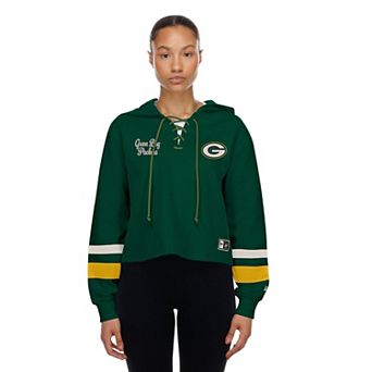 Women's New Era Dark Green Green Bay Packers Throwback Lace-Up Hoodie
