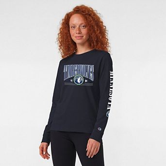 Women's Champion Navy Minnesota Timberwolves Long Sleeve Banner T-Shirt
