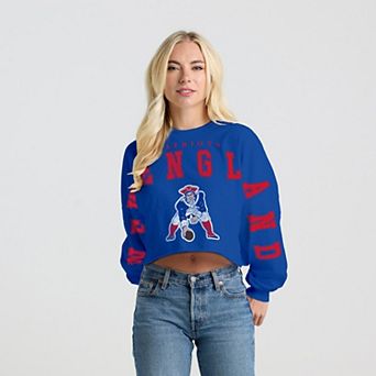 Women's Spirit Jersey Royal New England Patriots Cropped Long Sleeve T-Shirt