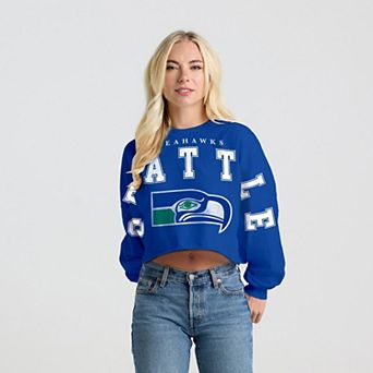 Women's Spirit Jersey Royal Seattle Seahawks Cropped Long Sleeve T-Shirt
