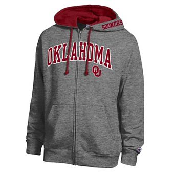 Men's Champion Heather Charcoal Oklahoma Sooners Arch Logo Full-Zip Fleece Hoodie