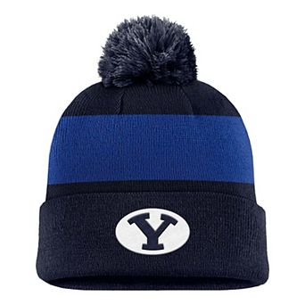 Men's Nike Navy BYU Cougars Primetime Logo Stripe Knit Hat with Pom