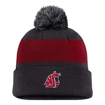Men's Nike Anthracite Washington State Cougars Primetime Logo Stripe Knit Hat with Pom