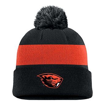 Men's Nike Black Oregon State Beavers Primetime Logo Stripe Knit Hat with Pom
