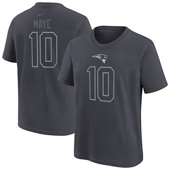 Youth Nike Drake Maye Anthracite New England Patriots Name & Number T-Shirt