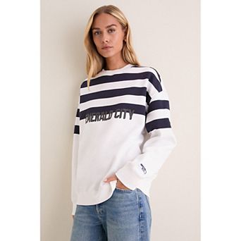 Women's Tuckernuck White/College Navy Seattle Seahawks Stripe Sweatshirt