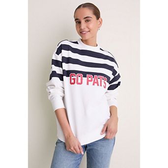 Women's Tuckernuck White/Navy New England Patriots Stripe Sweatshirt