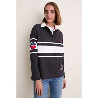 Women's Tuckernuck Navy New England Patriots Rugby Long Sleeve Polo