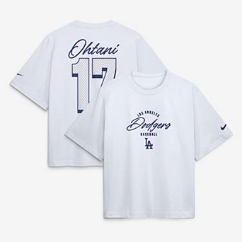 Women's Nike Shohei Ohtani White Los Angeles Dodgers Premium Essentials Boxy Name & Number T-Shirt