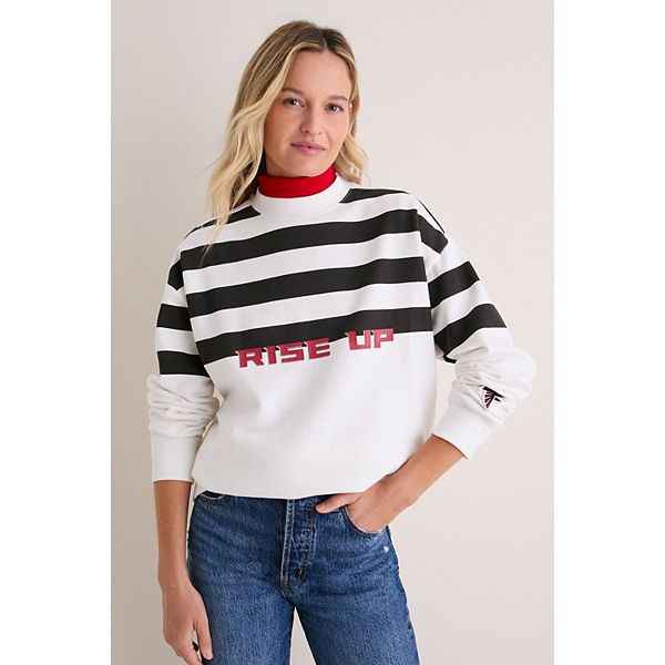 Women's Tuckernuck White/Black Atlanta Falcons Stripe Sweatshirt