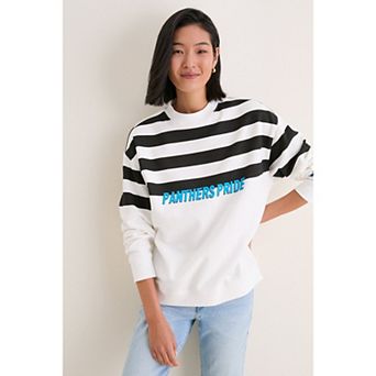 Women's Tuckernuck White/Black Carolina Panthers Stripe Sweatshirt