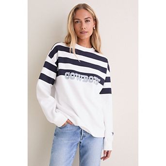 Women's Tuckernuck White/Navy Dallas Cowboys Stripe Sweatshirt