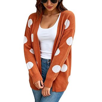 Women's Polka Dot Knit Cardigan Long Sleeve Button Front Casual Cardigan