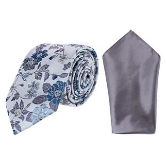 Essentials by Trafalgar Floral and Vine Patterned Necktie and Solid Pocket Square Set