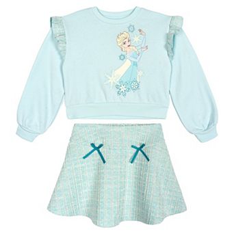 Disney's Frozen Queen Elsa Fleece Sweatshirt and Plaid Pleated Skirt Set