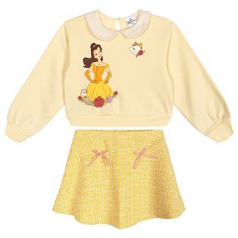 Disney's Beauty and the Beast Belle Fleece Sweatshirt and Plaid Pleated Skirt Set
