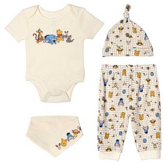 Disney's Winnie the Pooh 4 pc Bodysuit Pants Bib and Hat Set