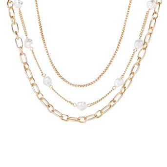 BCBG Layered Pearl Drop Chain Necklace