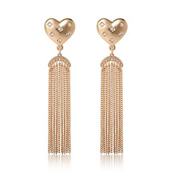 BCBGeneration Heart Earrings for Women, Gold-Tone Chain Tassel Earrings