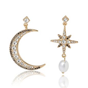 Star Drop Earrings with Crystal Accents and Faux Pearl Trendy Jewelry