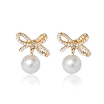 BCBGeneration Bow Stud Earrings for Women with Dangling Pearl and Mini