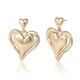 BCBGeneration Heart Earrings for Women, Gold-Tone Cutout Heart Drop