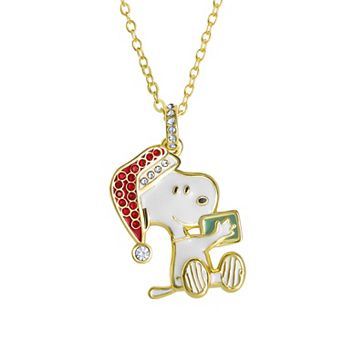 Peanuts Snoopy Christmas Necklace for Women, Clear and Red Crystals, 16"+2"