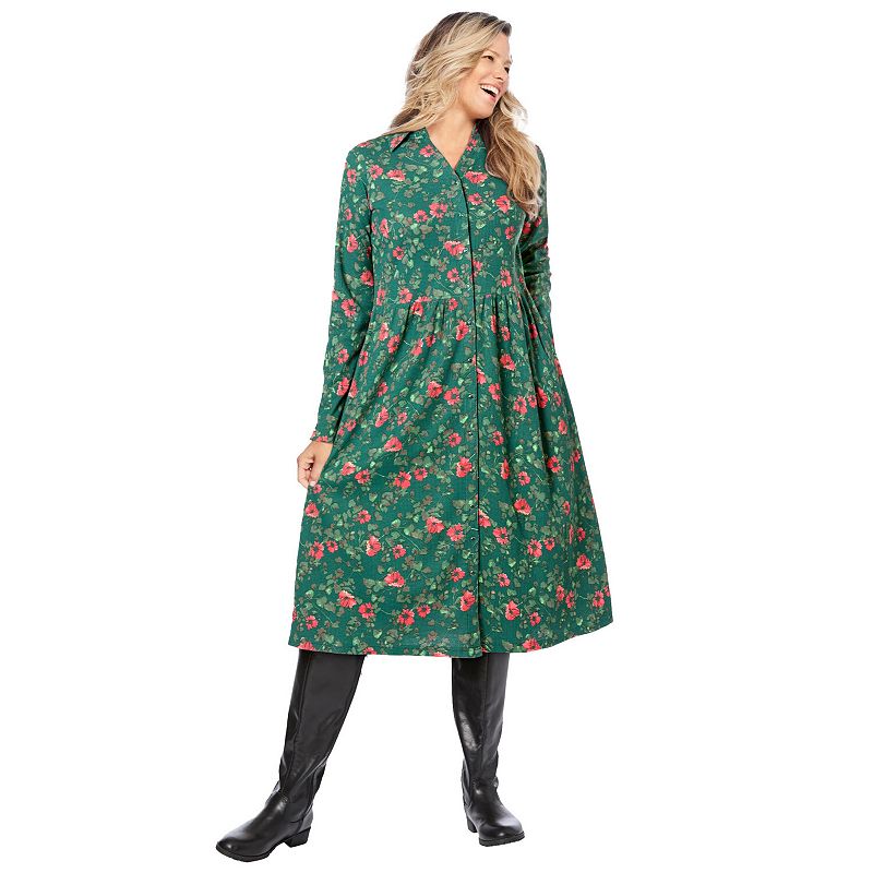 Woman Within Plus Size Snap-Front Thermal Shirtdress