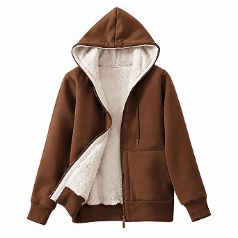 Women Casual Full Zip Sherpa Lined Hooded Sweatshirt Jacket Coat