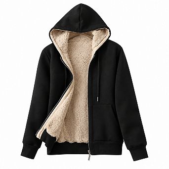 Women Casual Full Zip Up Sherpa Lined Hooded Sweatshirt Jacket Coat