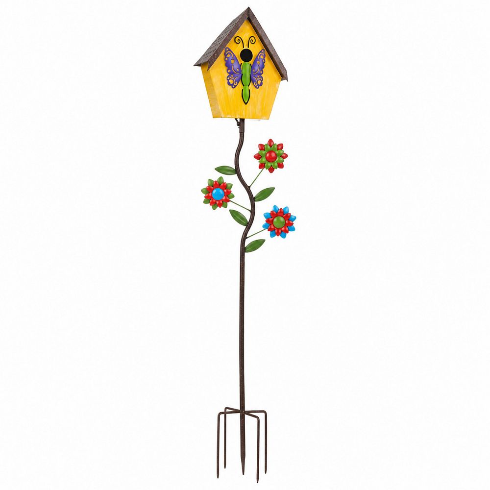 Metal Birdhouse Stake Garden Decor Butterfly Design