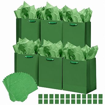 Dark Green Gift Bags 24 pc with Tissue Paper Medium Size