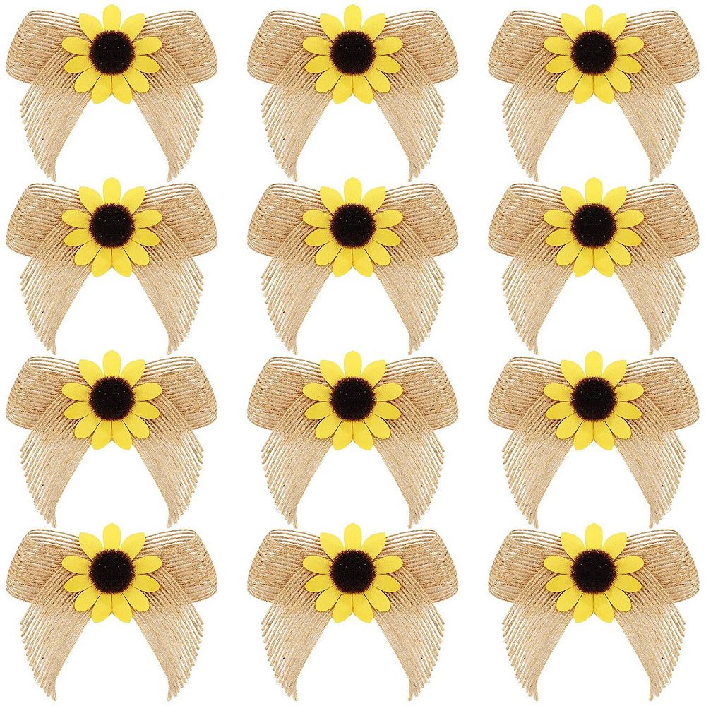 12 Pieces Sunflower Burlap Bow Handmade Wreath Fall Decor Crafts ...